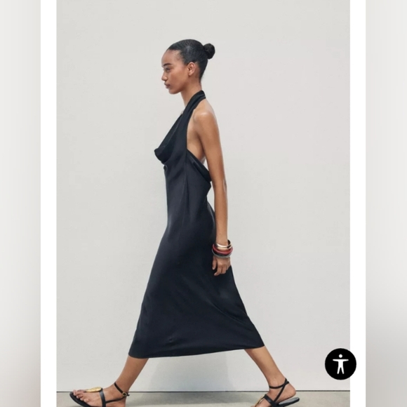 Zara Black Halter Sheath Midi Dress - Picture 5 of 8